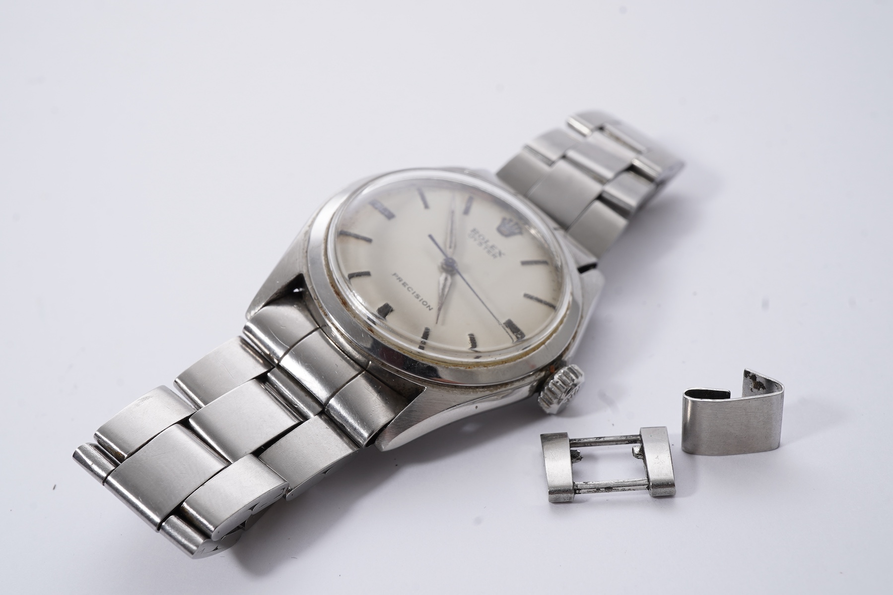 A gentleman's 1950's stainless steel Rolex Oyster Precision manual wind wrist watch